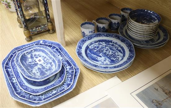 Twenty one 18th century Chinese assorted blue and white plates and dishes